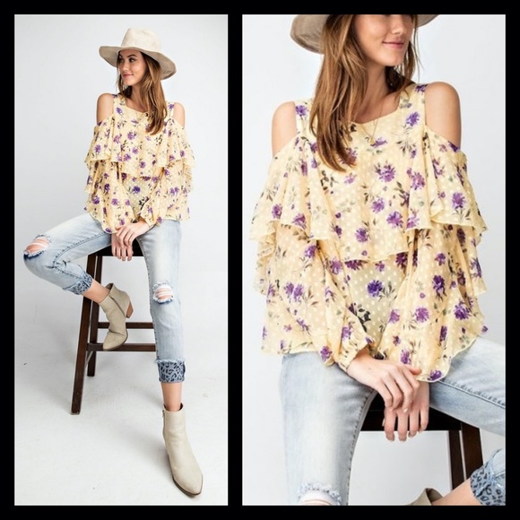 BNWT Easel "Rosie Pom Pom" Ruffle Detailed Chiffon Top - Picture 6 of 13